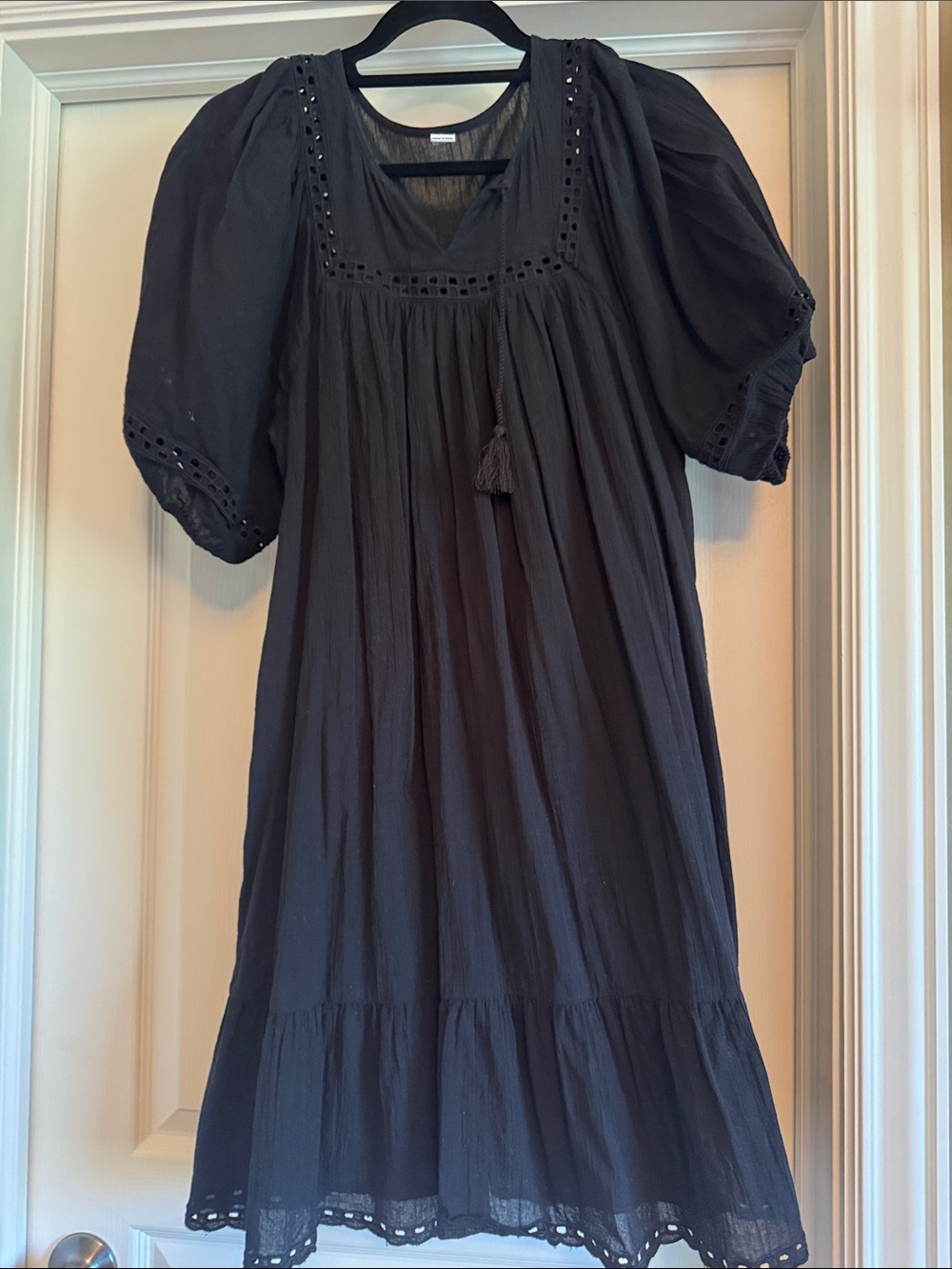 Old Navy Black Puff-Sleeve Cotton Midi Dress